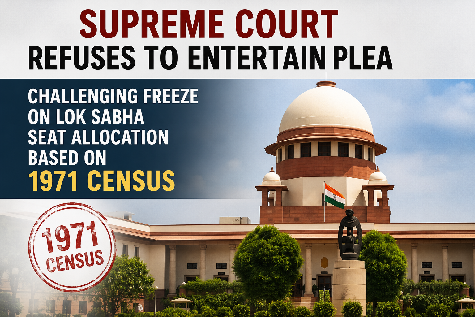 Supreme Court Refuses To Entertain Plea Challenging Freeze On Lok Sabha Seat Allocation Based On 1971 Census.