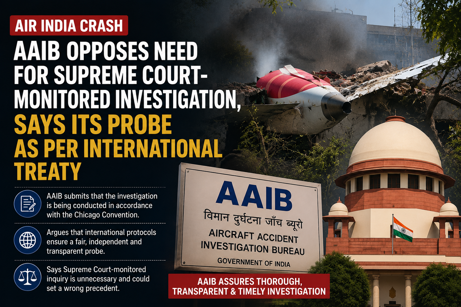 Air India Crash | AAIB Opposes Need For Supreme Court-Monitored Investigation, Says Its Probe As Per International Treaty