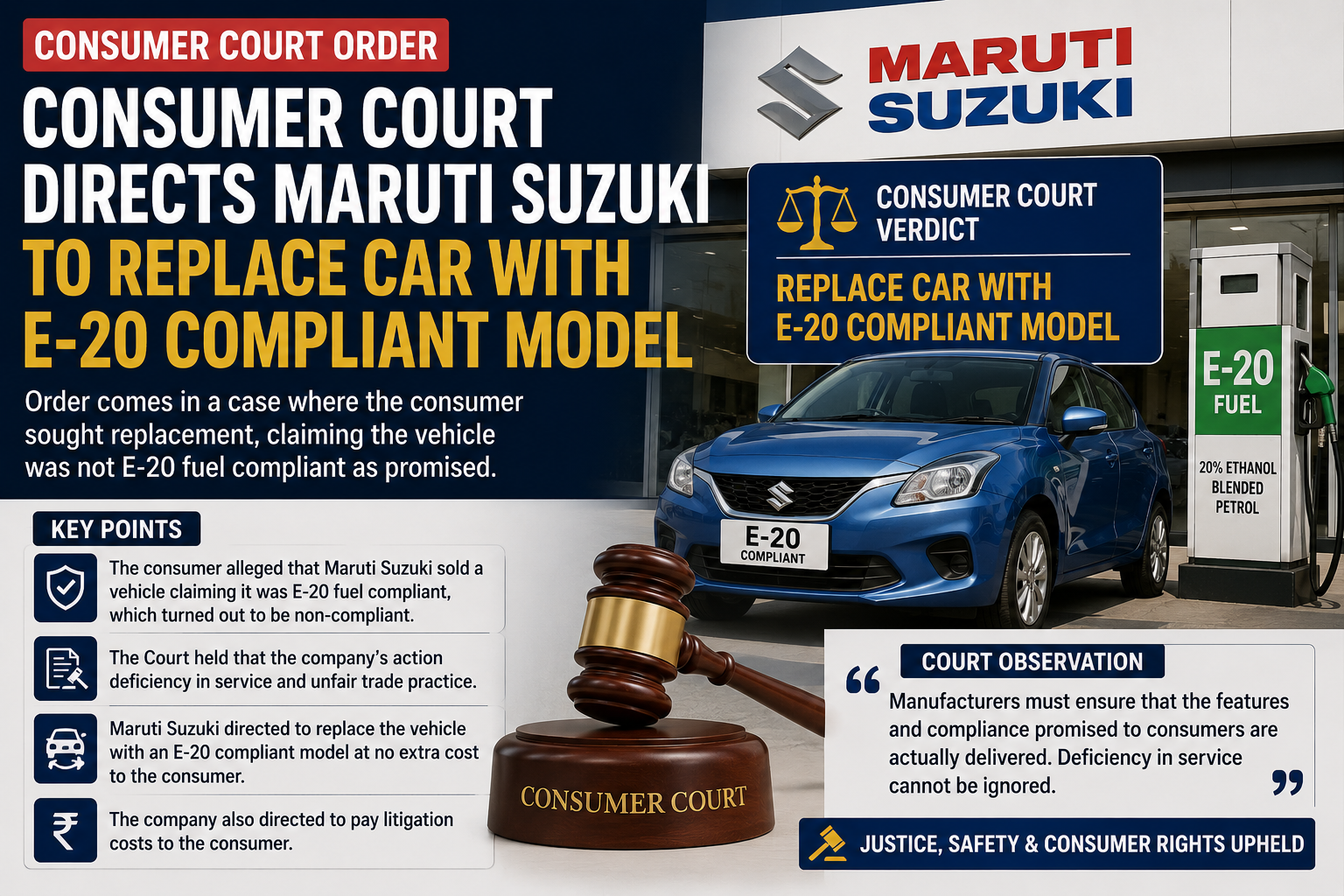 Consumer Court Directs Maruti Suzuki To Replace Car With E-20 Compliant Model