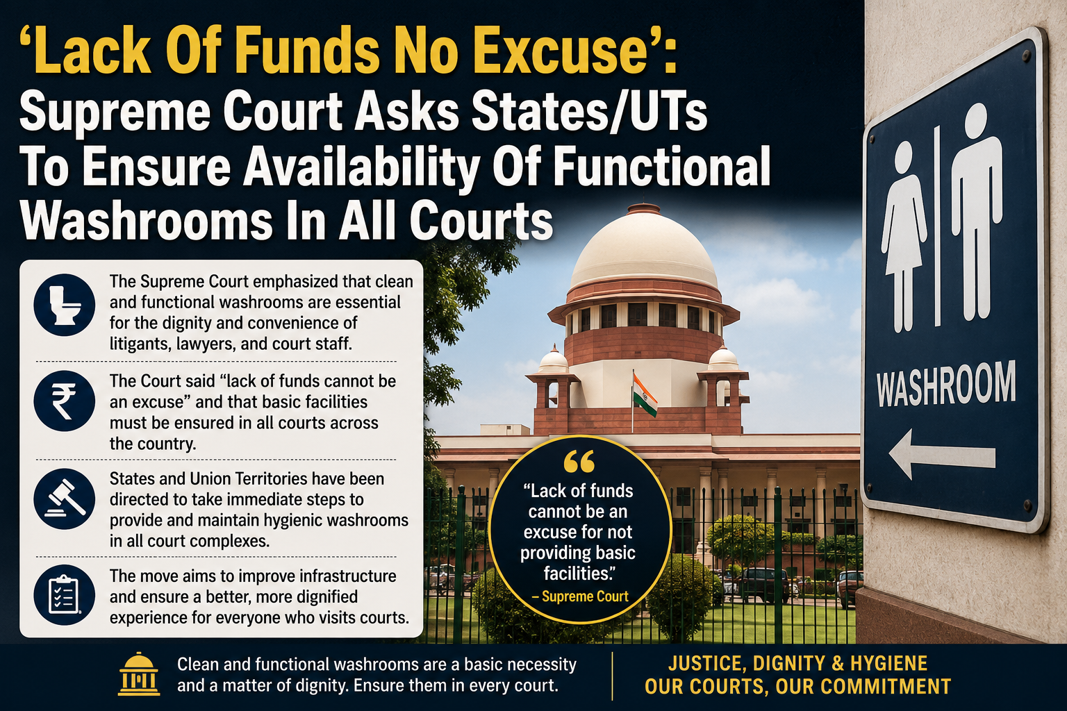 Lack Of Funds No Excuse': Supreme Court Asks States/UTs To Ensure Availability Of Functional Washrooms In All Courts