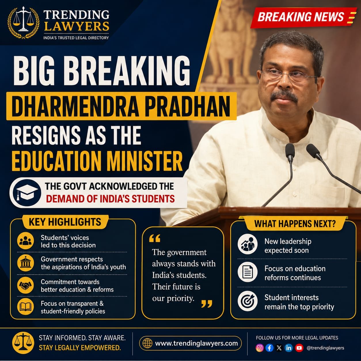 Dharmendra Pradhan Resigns as Union Education Minister: Government Announces Leadership Change